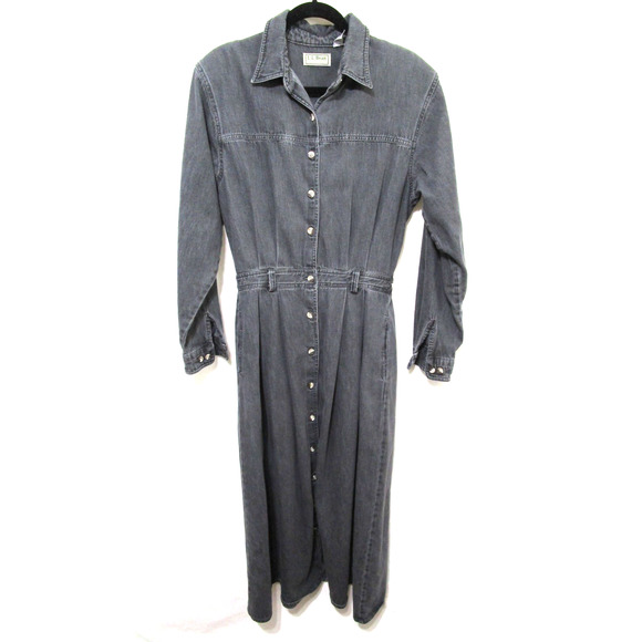 Vtg. LL Bean Western Black Long Sleeve Button Front Maxi Denim Dress Sz 12 - Picture 1 of 10